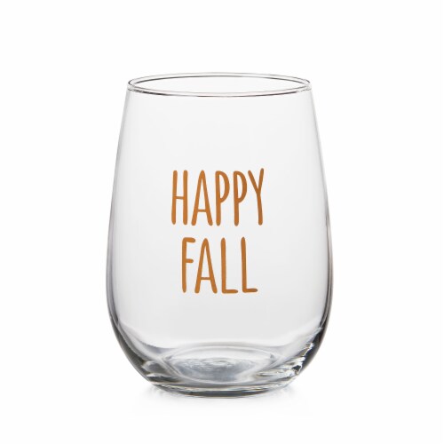 Holiday Home Happy Fall Stemless Wine Glass Perspective: front