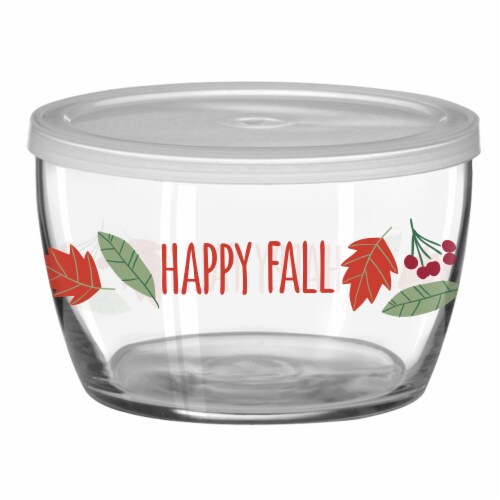 Holiday Home Happy Fall Glass Bowl with Lid Perspective: front