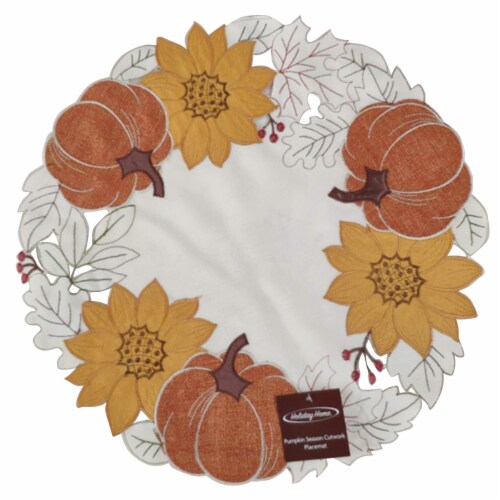 Holiday Home® Round Pumpkin Season Cutwork Placemat Perspective: front