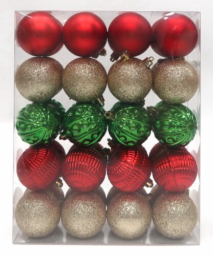 Holiday Home Red/Green/Gold 60 mm Shatterproof Christmas Ornament Set Perspective: front