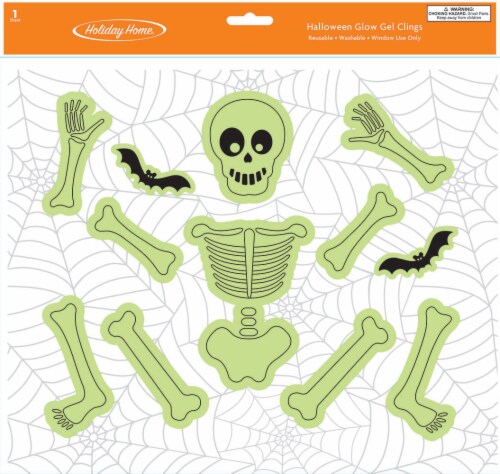 Holiday Home® Halloween Glow In The Dark Skeleton Gel Window Cling Perspective: front