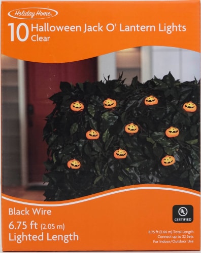 Holiday Home® 10 Halloween Smile Pumpkin String Lights - Clear Perspective: front