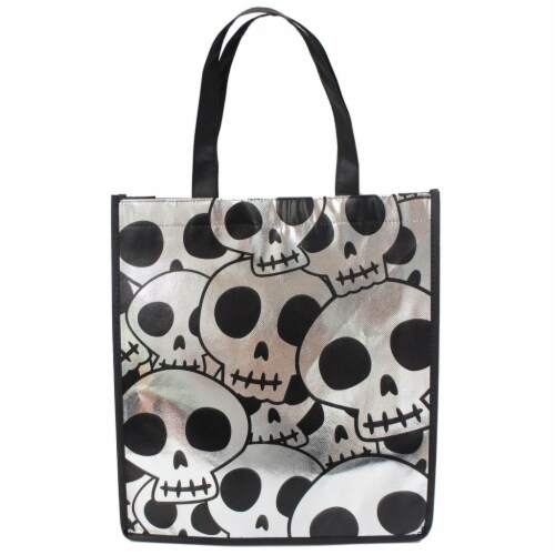 Holiday Home Reflective Treat Bag - Siver Skulls Perspective: front