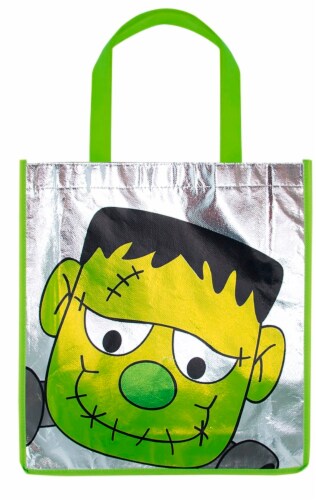Holiday Home Reflective Monster Style Treat Bag - Silver/Green Perspective: front