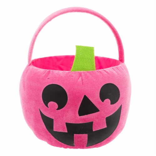 Holiday Home Fabric Pumpkin Treat Bucket - Pink Perspective: front