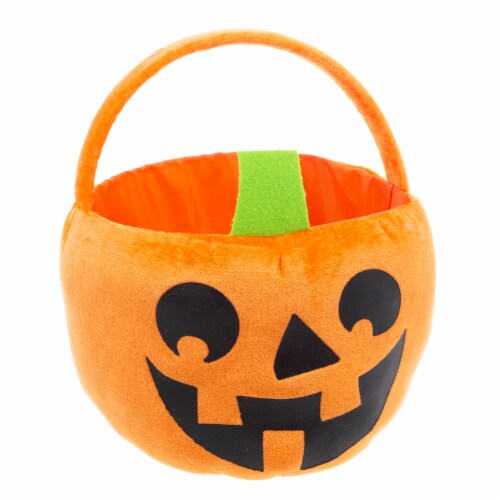 Holiday Home Fabric Pumpkin Treat Bucket - Orange Perspective: front