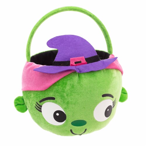 Holiday Home Fabric Witch Treat Bucket  - Green Perspective: front