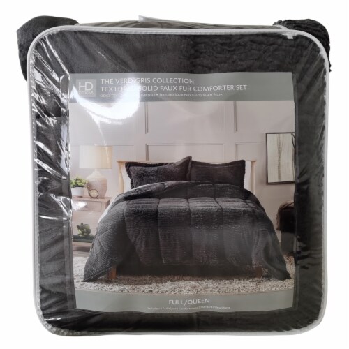 HD Designs Textured Solid Faux Fur Comforter Set Full Queen