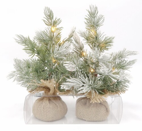 Holiday Home BO LED Burlap Flocked Mini Christmas Trees Perspective: front