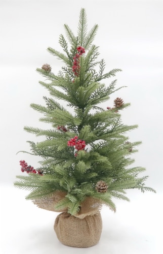 Holiday Home Burlap Mini Christmas Tree with Berries Perspective: front