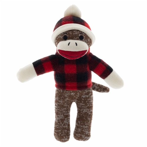 Holiday Home™ Plaid Sock Monkey Christmas Plush - Brown Perspective: front
