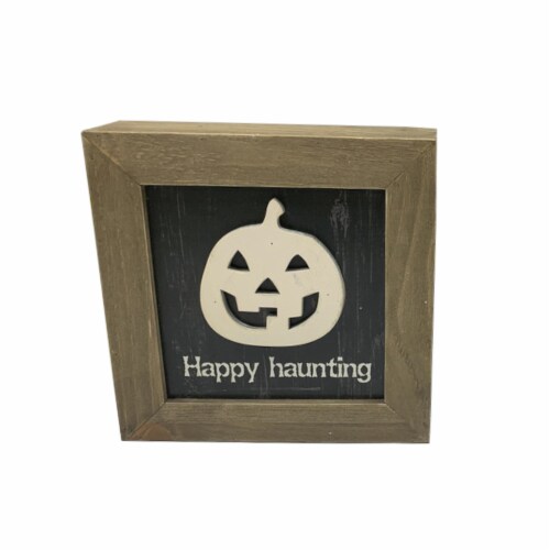 Holiday Home Happy Haunting Pumpkin Block Sign Perspective: front