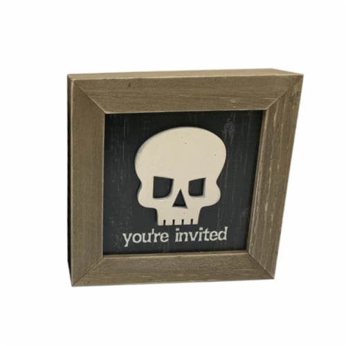 Holiday Home You're Invited Skull Block Sign Perspective: front
