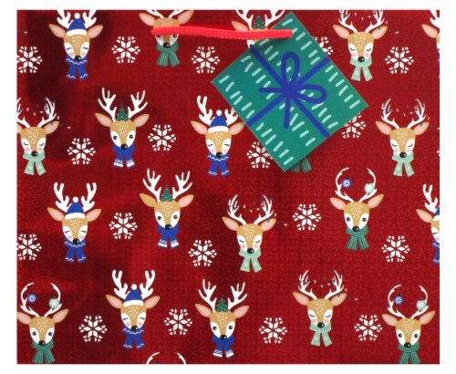 Holiday Home Large Reindeer Wearing Scarf Gift Bag Perspective: front