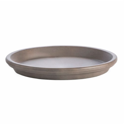 The Joy of Gardening Clay Saucer - Gray Perspective: front