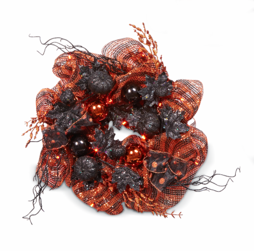 Holiday Home® Halloween Ribbon Wreath - Orange/Black Perspective: front