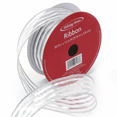 Holiday Home Silver Lame Wire Edged Ribbon Perspective: front