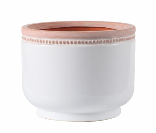 The Joy of Gardening Ada Cup Clay Planter - White/Red Perspective: front