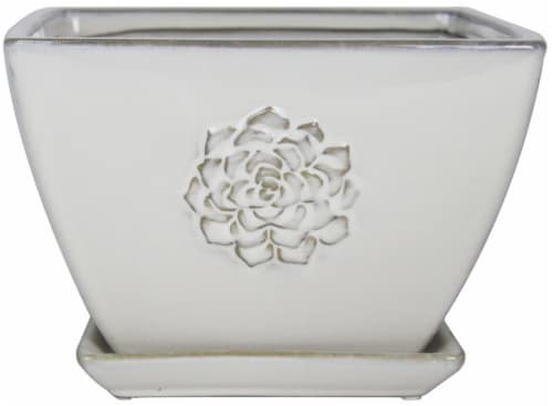 The Joy of Gardening Stone Succulent Square Pot - White Perspective: front
