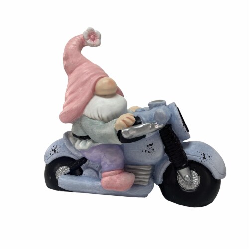 Holiday Home LED Lit Motorcycle Gnome Decor Perspective: front