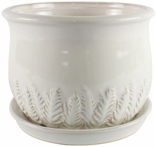 The Joy of Gardening Round Fern Planter - Cream Perspective: front