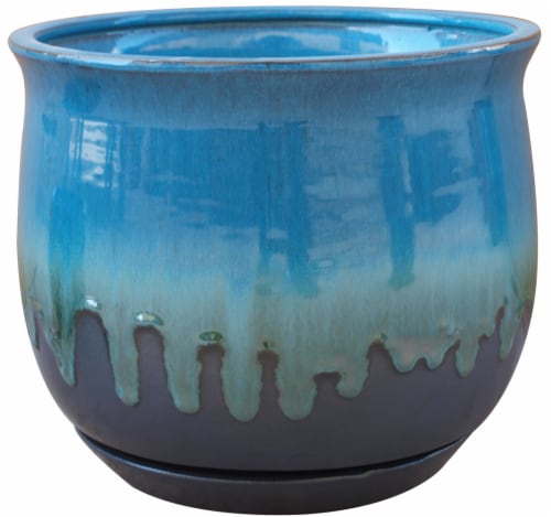 The Joy of Gardening Bella Ils Planter - Aqua/Metallic Perspective: front