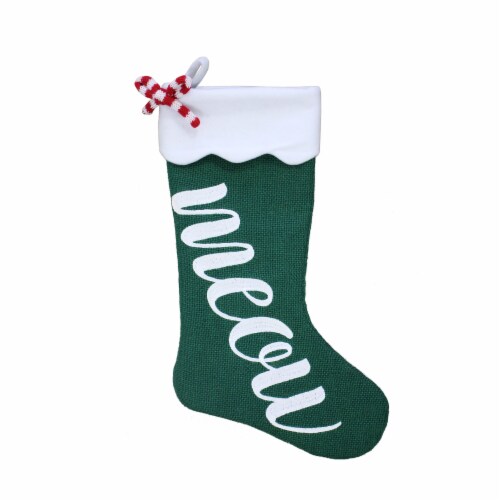 Holiday Home Meow Christmas Stocking - Green Perspective: front