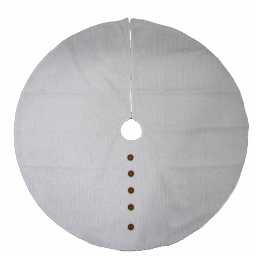 Holiday Home Knit Tree Skirt with Buttons - White Perspective: front