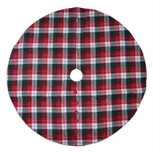 Holiday Home Plaid Tree Skirt with Buttons Perspective: front