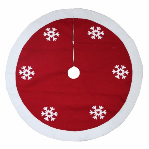 Holiday Home Snowflake Tree Skirt with Sherpa Trim Perspective: front