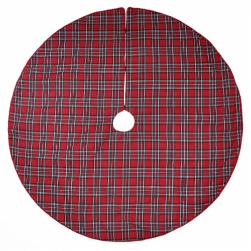 Holiday Home Tartan Plaid Tree Skirt with Cording - Red Perspective: front