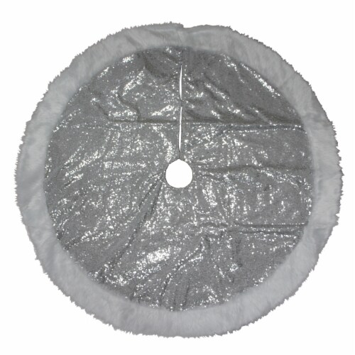 Holiday Home Sequin Tree Skirt with Fur Trim - Silver Perspective: front
