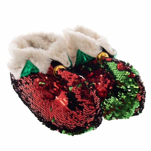 Holiday Home Sequins Holiday Elf Slippers - Red/Green Perspective: front