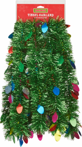 Holiday Home Tinsel Garland with Holiday Lights - Green Perspective: front