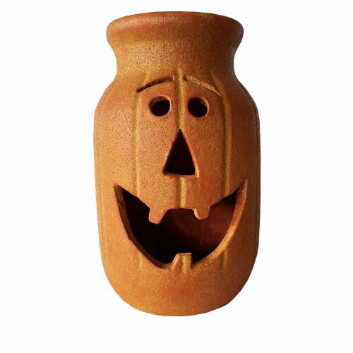 Holiday Home Halloween Large Happy Silly Luminary Jar - Orange Perspective: front
