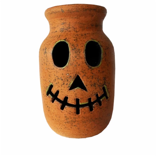Holiday Home Halloween Large Scarecrow Happy Luminary Jar - Orange Perspective: front