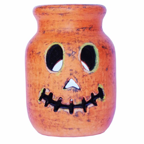 Holiday Home Small Scarecrow Happy Luminary Jar Perspective: front