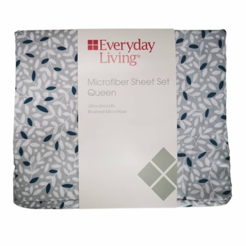 Everyday Living® Vines Print Microfiber Sheet Set – White/Gray Perspective: front