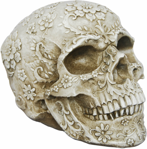 HD Designs Holiday Halloween Floral Embossed Skull - Ivory Perspective: front