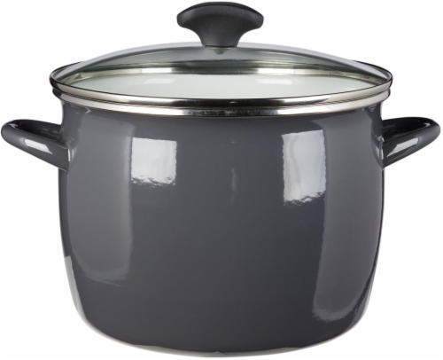 Dash of That Enamel on Steel Stock Pot with Lid - Gray Perspective: front