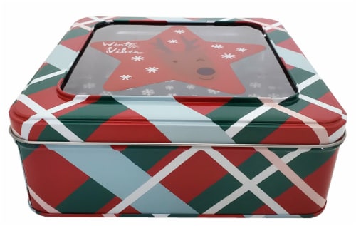 Holiday Home Medium Square Reindeer Tin Perspective: front