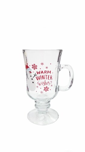 Holiday Home Warm Wishes Glass Footed Irish Coffee Mug Perspective: front