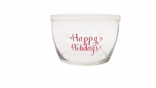 Holiday Home Candy Cane Parade Glass Bowl with Lid Perspective: front