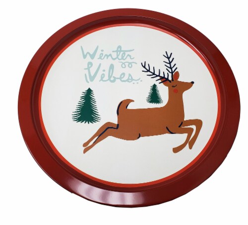 Holiday Home Winter Vibes Tin Serving Platter Perspective: front