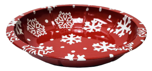 Holiday Home Shallow Snowflake Tin Serving Platter - Red Perspective: front