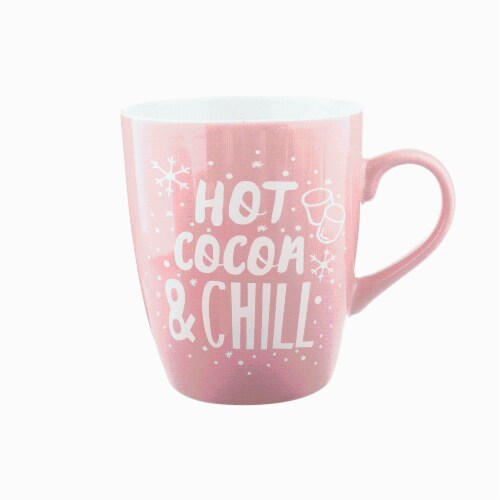Holiday Home Hot Cocoa & Chill Jumbo Mug - Pink/White Perspective: front