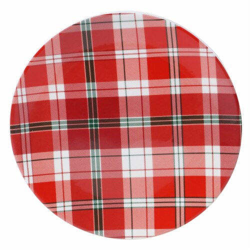 Holiday Home Home for Christimas Plaid Ceramic Dinner Plate Perspective: front