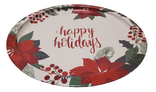 Holiday Home Happy Holidays Tin Serve Platter Perspective: front