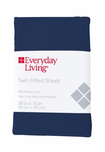 Everyday Living® Cotton/Polyester 200 Thread Count Fitted Sheet - Estate Blue Perspective: front