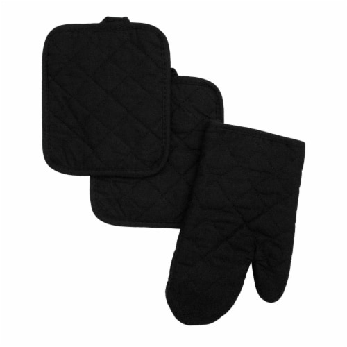 Cosy House Collection 4-Piece Oven Mitt & Pot Holder Set - Black